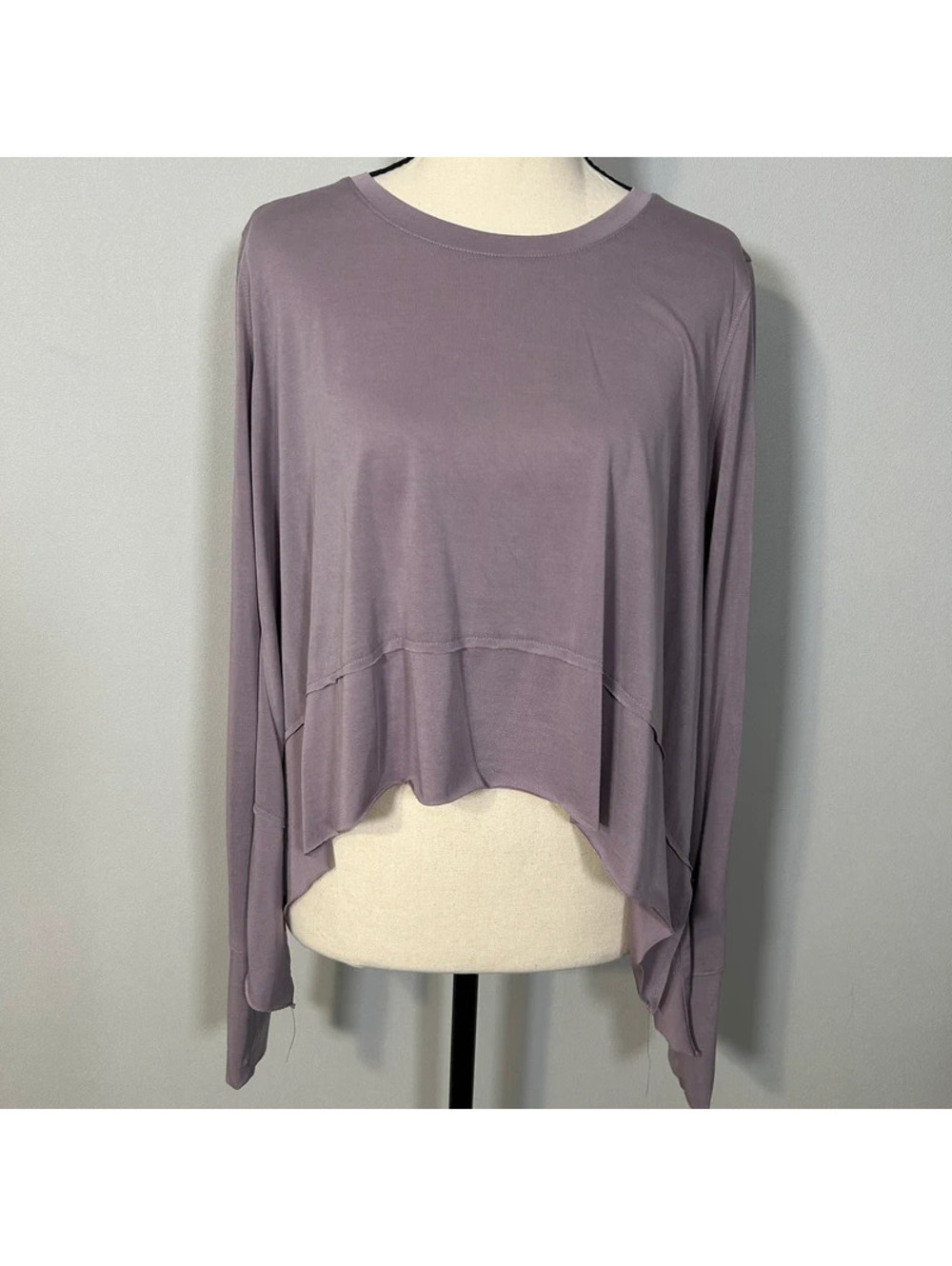 Ododos Modal Layered Handkerchief Hem Long Sleeve Top Mauve Purple Size M